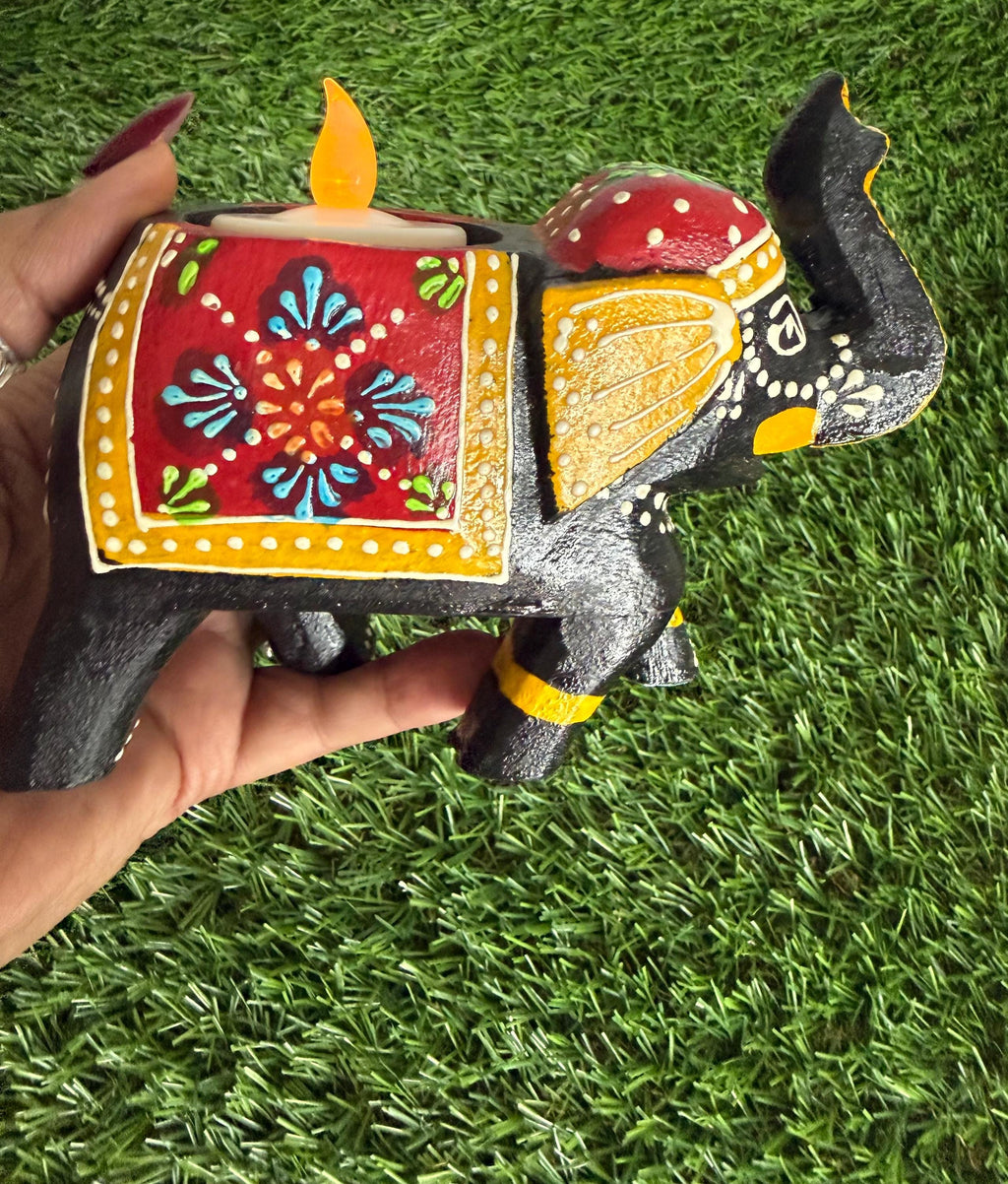 Handmade Wooden Elephant Tea Light Holder, Home Decor Lamp, Candle Light Lamp for Diwali .