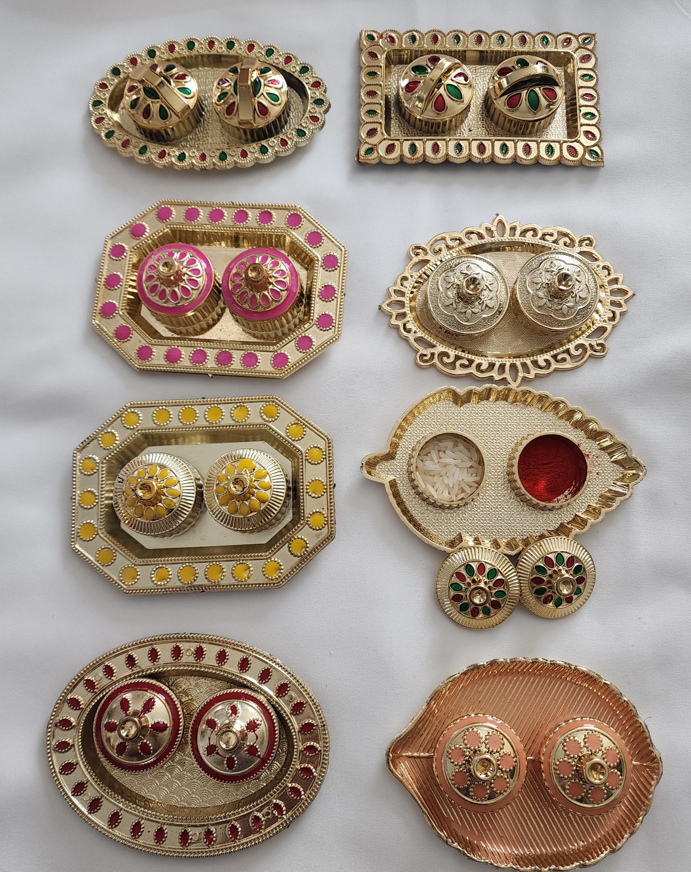 Haldi Kumkum Handmade Decorative Plates: Vermilion Holder Pooja Thali, Mehndi Decoration.