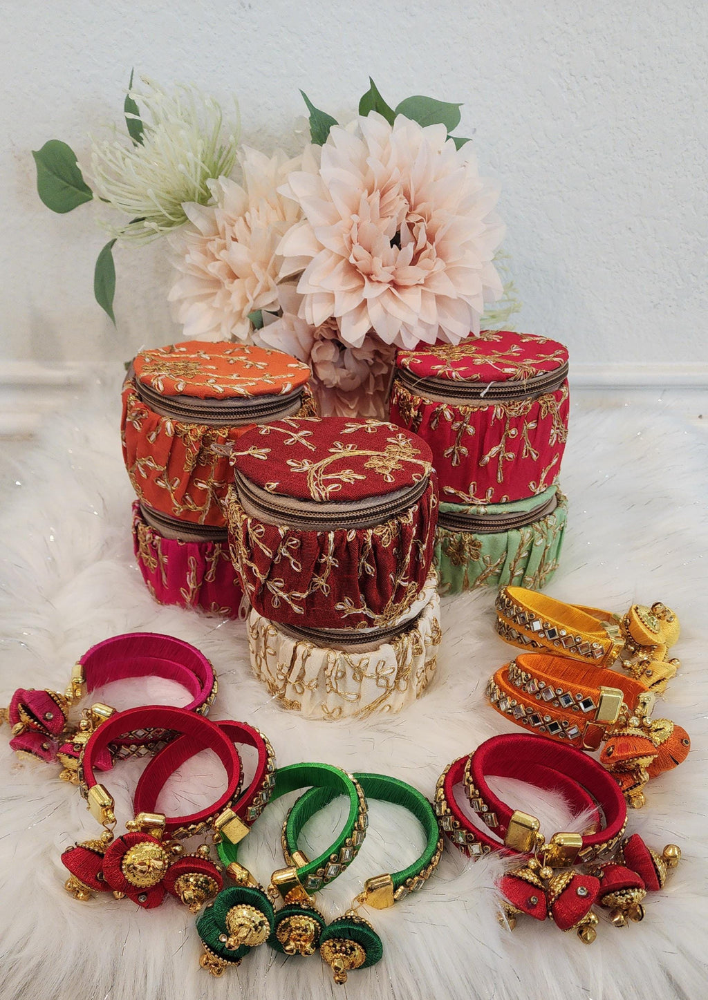 Embroidered Matki Bangle Box: Indian Jewelry Organizer, Wedding Favor.