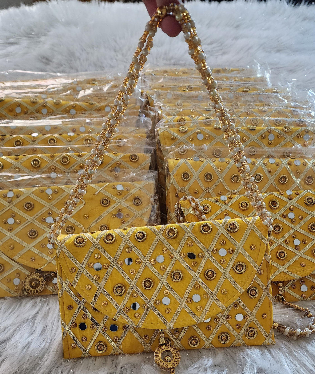 Handcrafted Mirror Work Clutch: Indian Wedding Favor Gift Bag