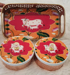 Handmade Pichwai Art Tray Set: Nandi Cow Design, Home Decor.