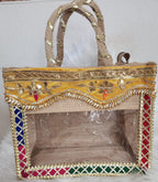 Gota Patti Handcrafted Gift Bag: Transparent Pooja Favor Bag.
