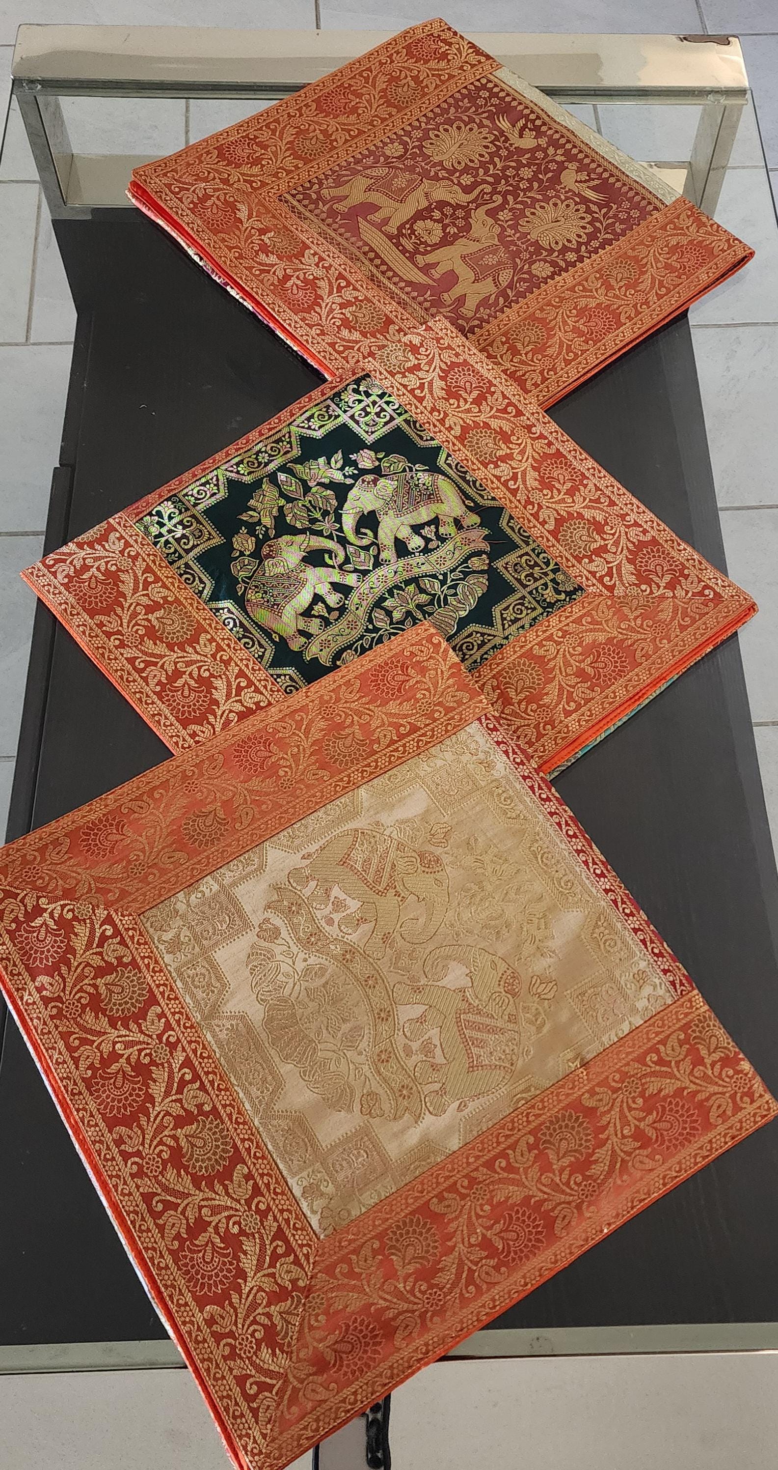 Elephant Print Silk Brocade Table Runner: Indian Decor (16X60 Inch)