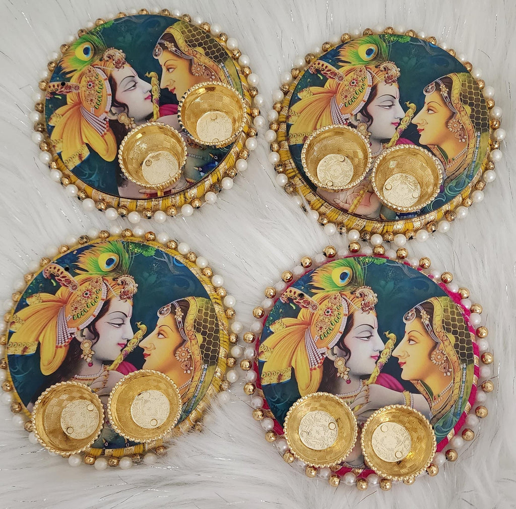 Handcrafted Pichwai Art Haldi Kumkum Holder: Ganesh ji, Radha Krishna.
