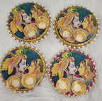 Handcrafted Pichwai Art Haldi Kumkum Holder: Ganesh ji, Radha Krishna.