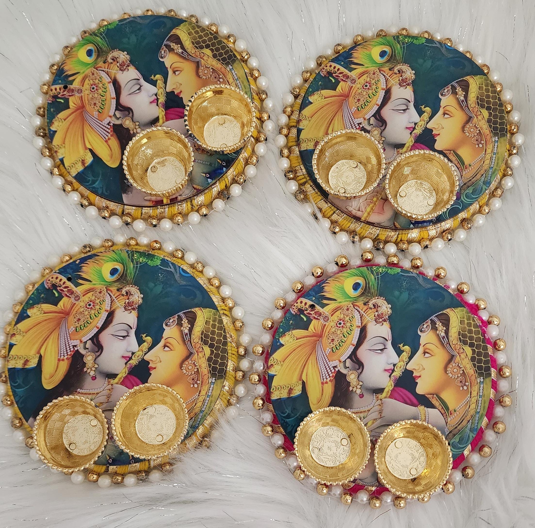 Handcrafted Pichwai Art Haldi Kumkum Holder: Ganesh ji, Radha Krishna.