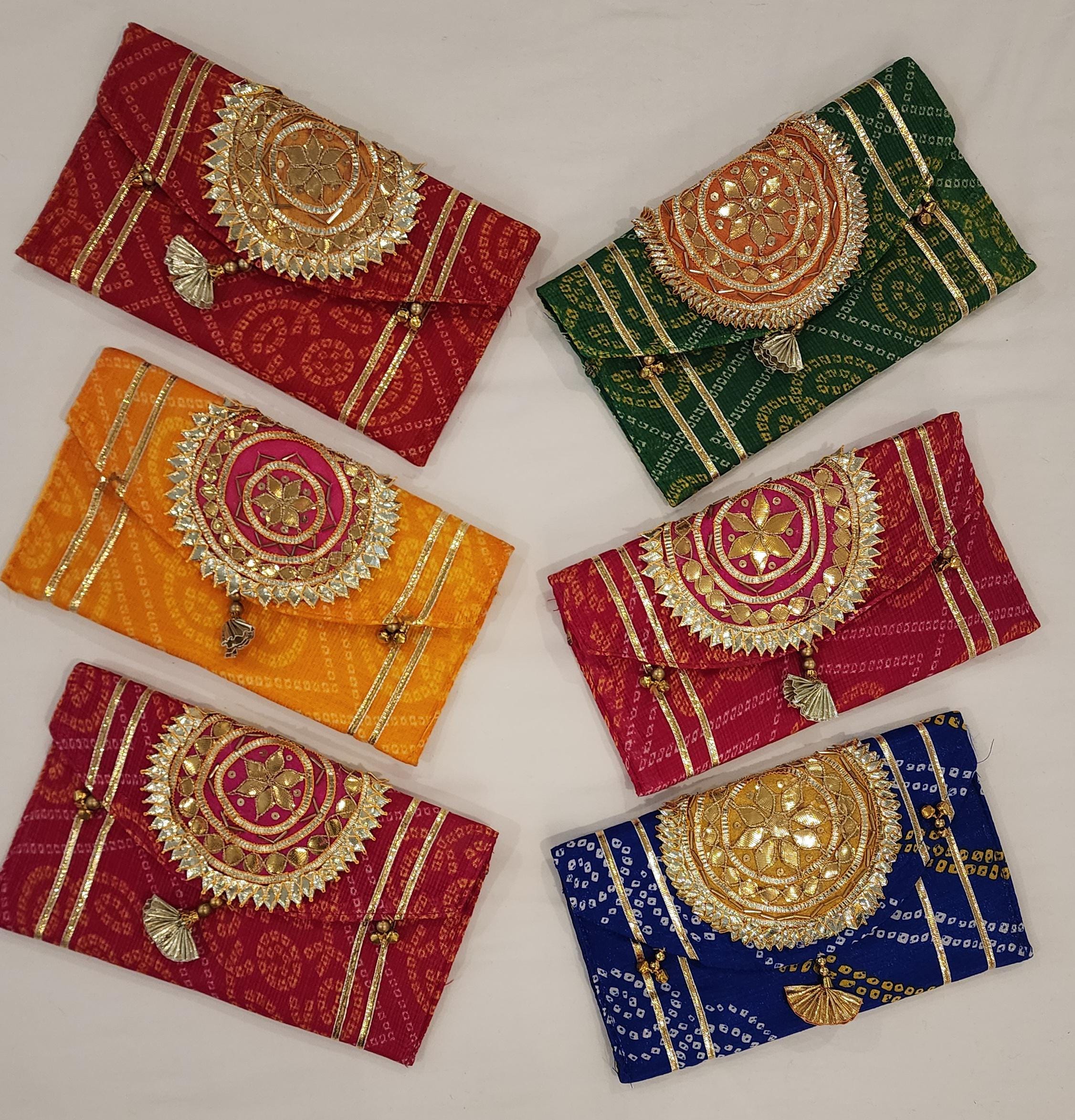 Bandhej Print Handmade Purses - Indian Wedding Favor Bags - Bulk Set of 100