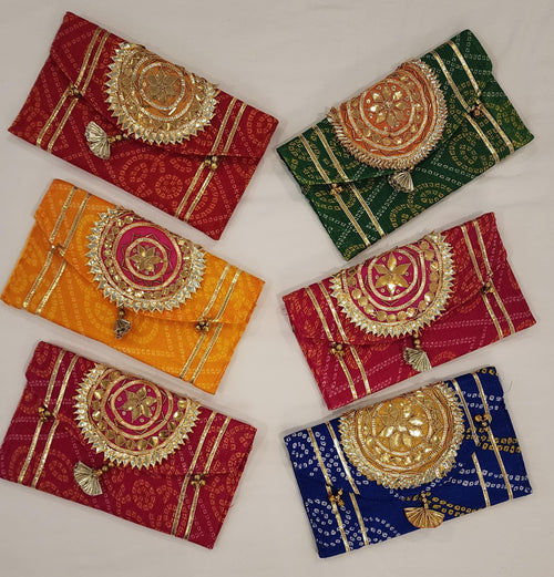 Bandhej Print Handmade Purses - Indian Wedding Favor Bags - Bulk Set of 100