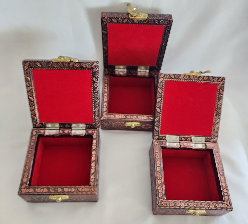 Printed Jewelry Box: Brocade Fabric, Leather - Ring, Earring, Necklace Storage Box