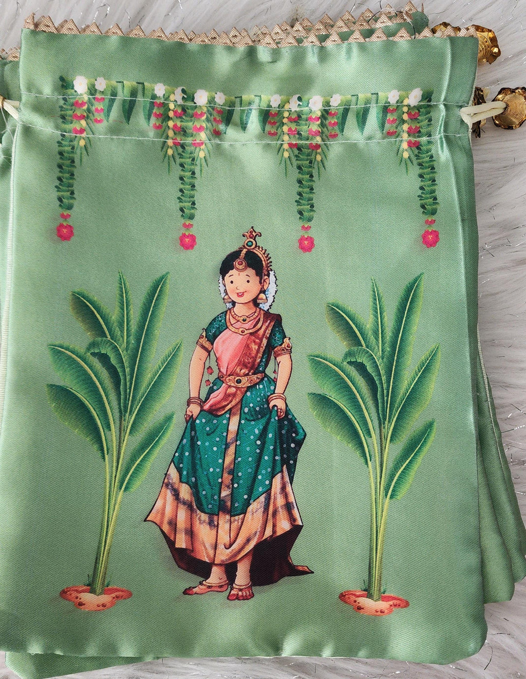 Silk Potli Bags: Haldi Mehndi Wedding Favor Gift Bags.
