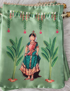 Silk Potli Bags: Haldi Mehndi Wedding Favor Gift Bags.
