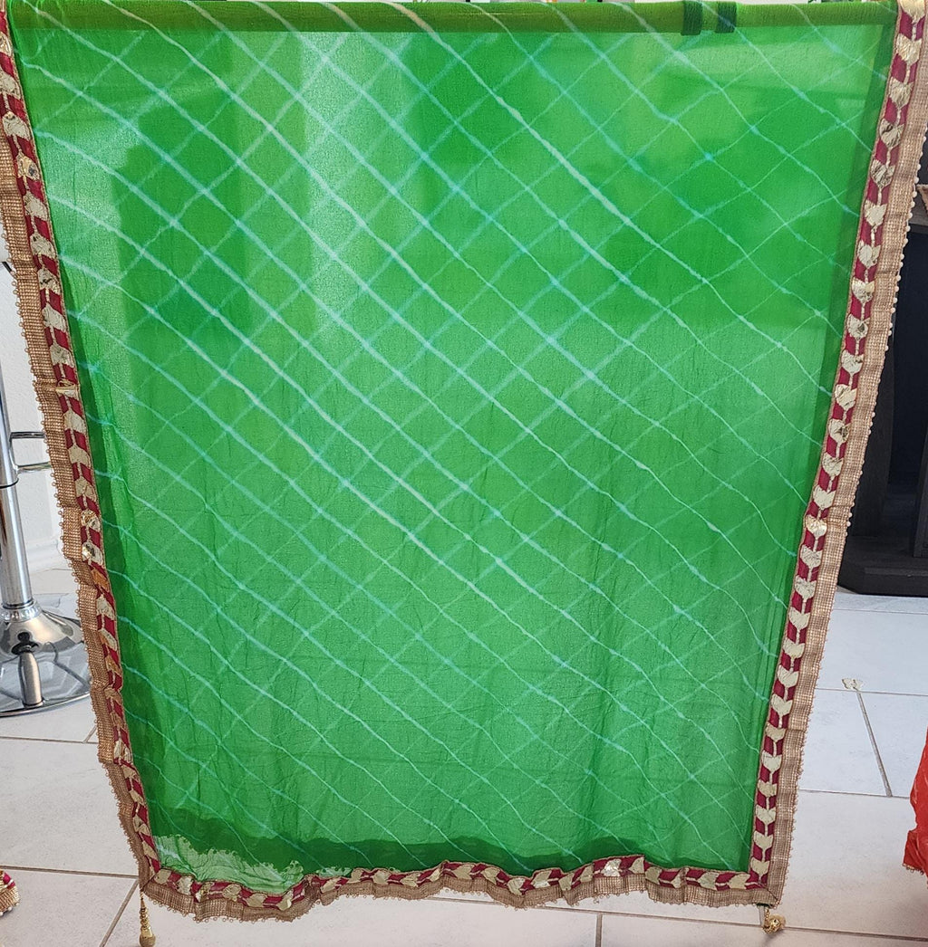 Bandhej Art Silk Dupatta: Rajasthani Gota Work, Latkan Wedding Favor.