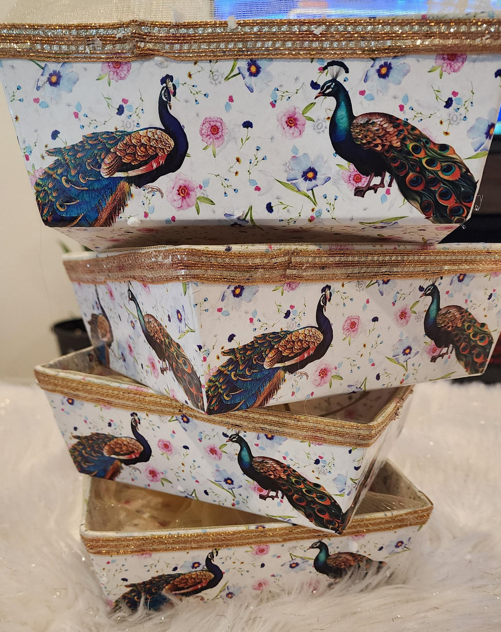 Handmade Wedding Gift Box: Decorative Keepsake Basket, Peacock Design