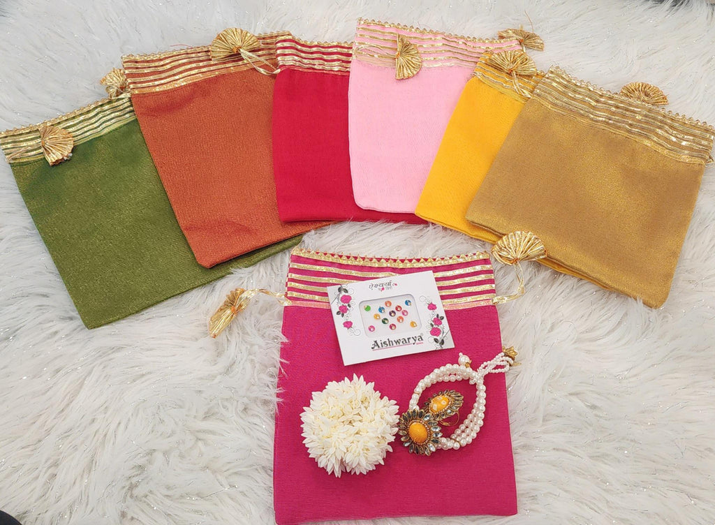 Bandhej Print Combo Set: Organza Potli Bag, Bracelet, Ring & Bindi