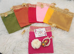 Bandhej Print Combo Set: Organza Potli Bag, Bracelet, Ring & Bindi