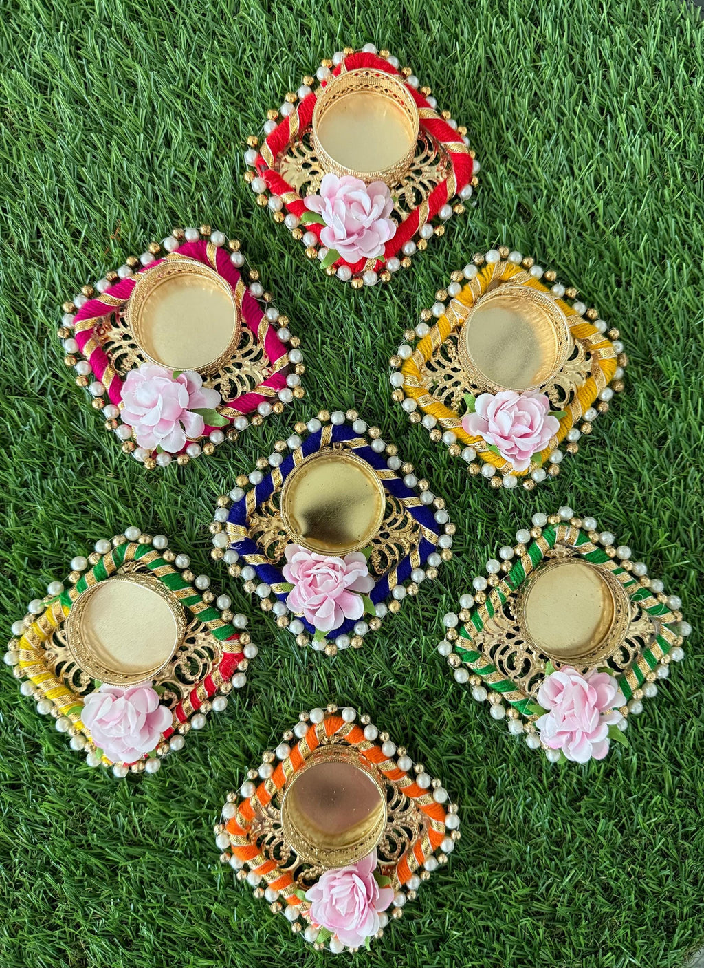 Handmade Tea Light Candle Holder: Diwali Favor Gift, Haldi Mehandi Decor