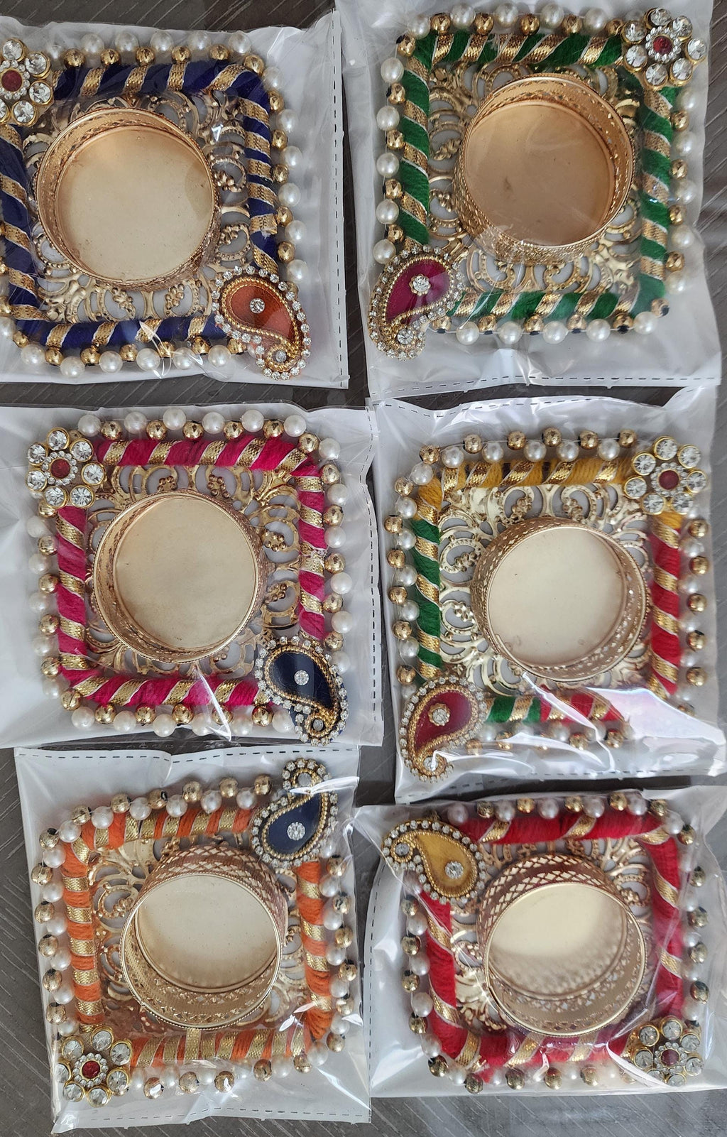 Kundan Tea Light Holder Wedding Favors: Diwali Pooja Candle Holders.
