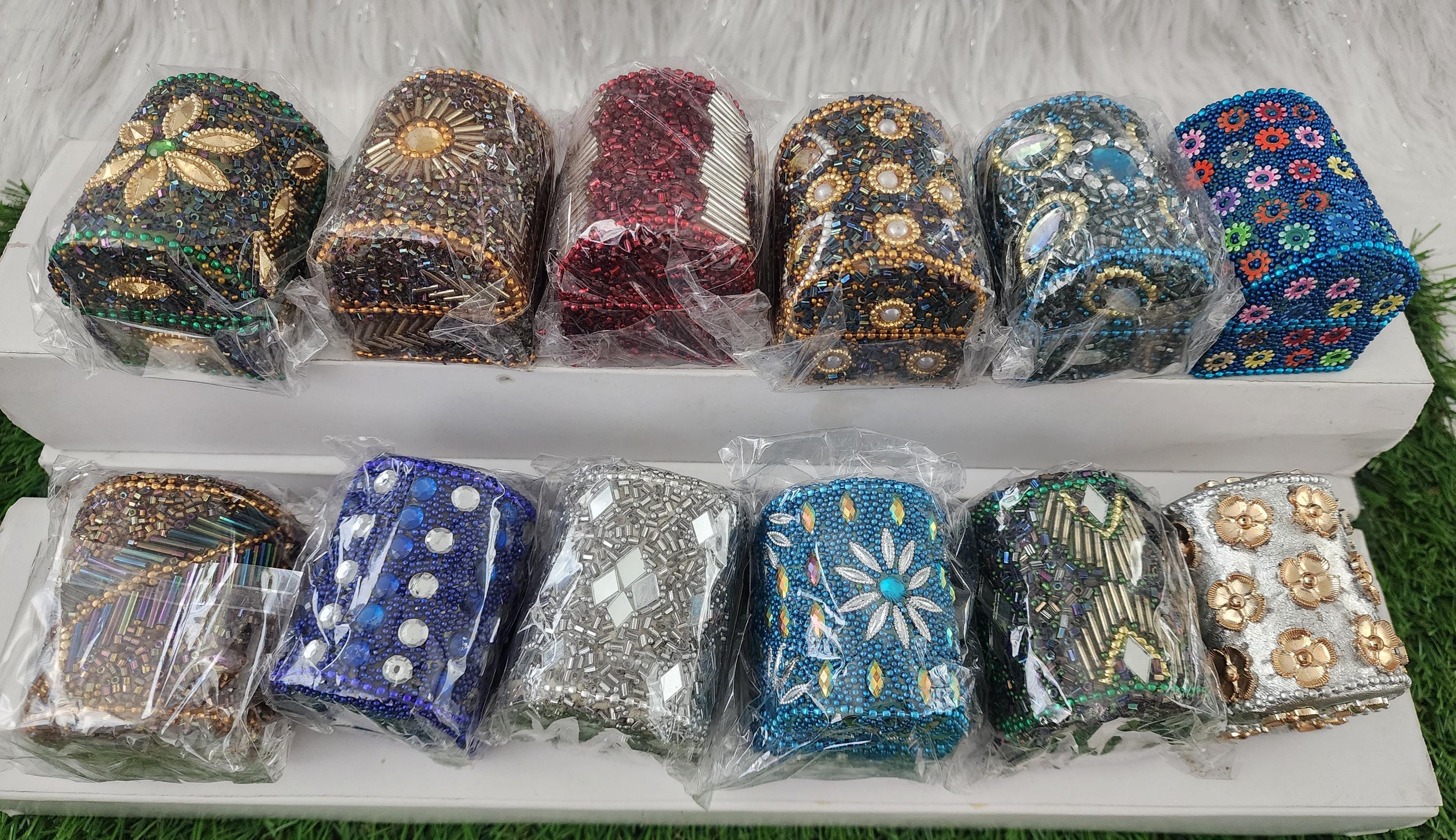 Handcrafted Haldi Kumkum Holder Set: Beaded Wedding Favor Gift