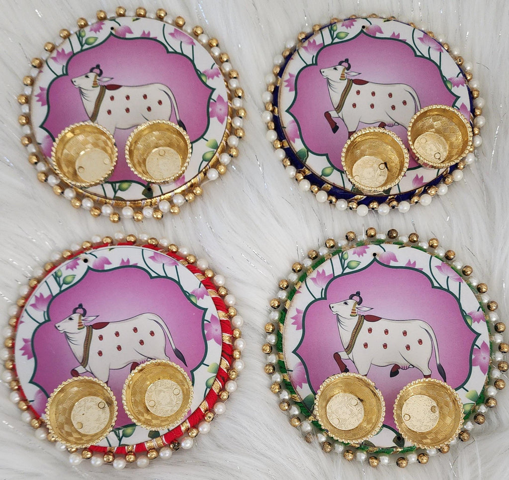 Handcrafted Pichwai Art Haldi Kumkum Holder: Ganesh ji, Radha Krishna.