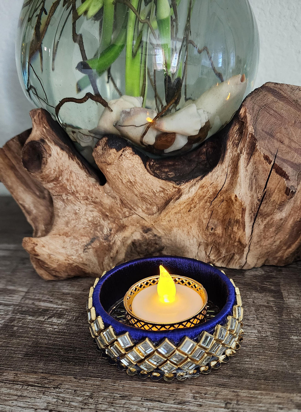 Kundan Tea Light Holder: Diwali Pooja Decoration, Wedding Favor.