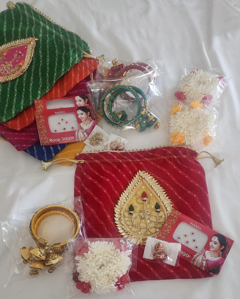 Lahariya Potli Bag Combo Set: Kundan Bangles, Jhumka Earrings - Wedding Favor