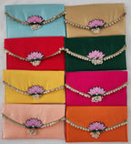 Handcrafted Clutch Purse: Indian Wedding Favor Bag with Lotus & Pearl