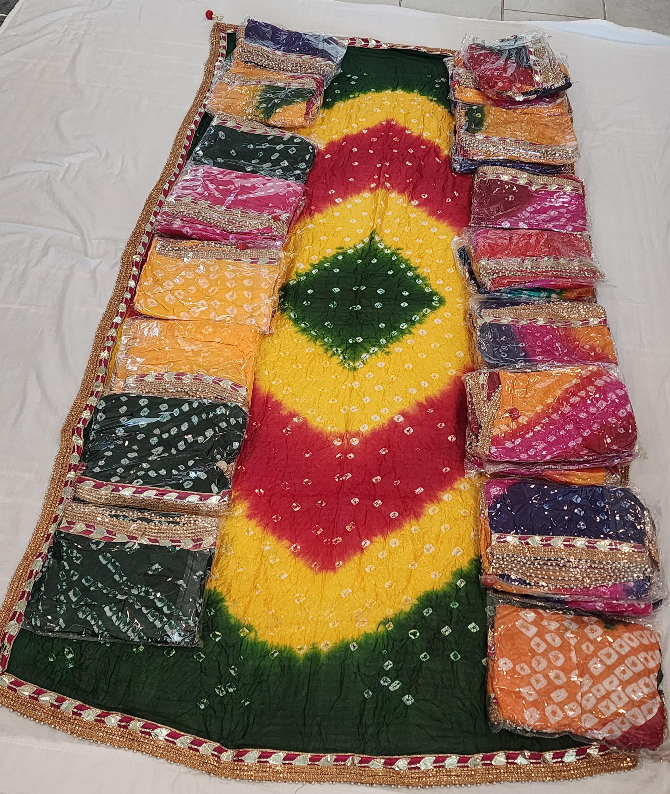 Bandhej Dupatta with Moti Lace: Rajasthani Wedding Favor, Assorted Colors