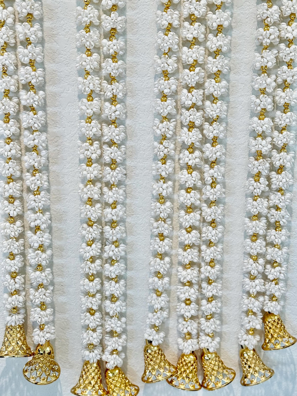 Mogra Bell Garland: White & Gold Artificial Flower String - Diwali Wedding Decor
