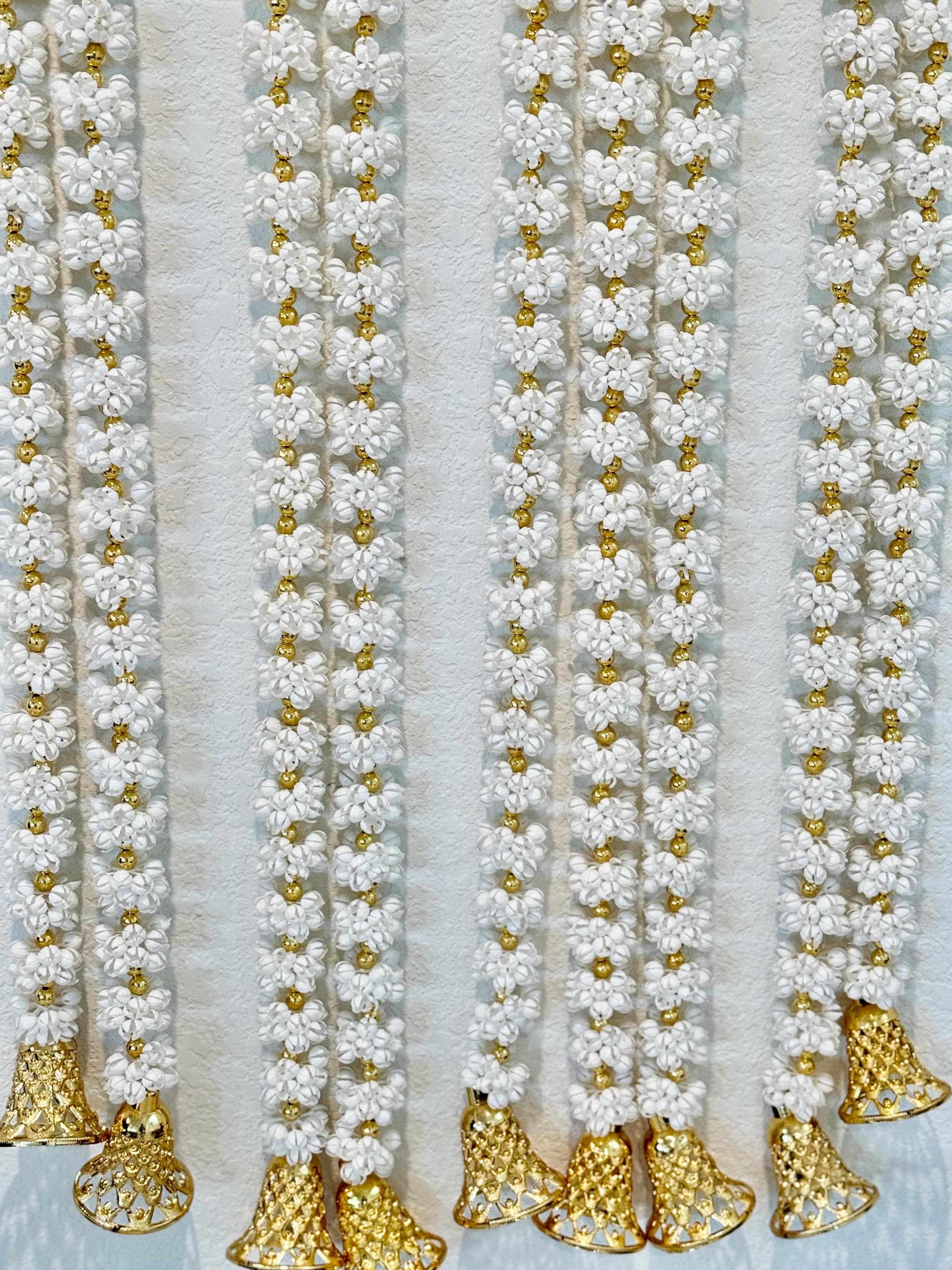 Mogra Bell Garland: White & Gold Artificial Flower String - Diwali Wedding Decor