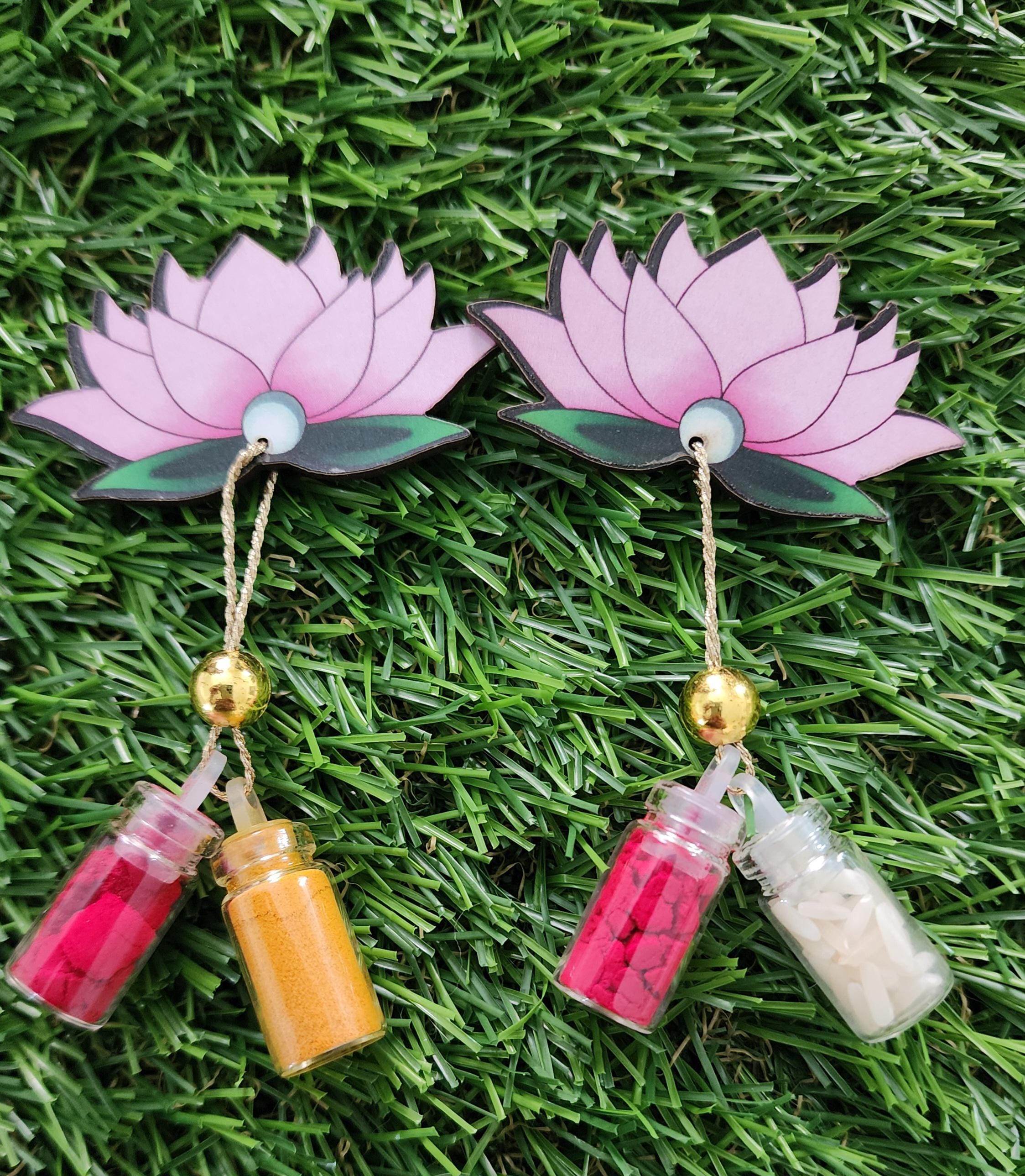 Handmade Lotus Haldi Kumkum Holder: MDF Pooja Favor