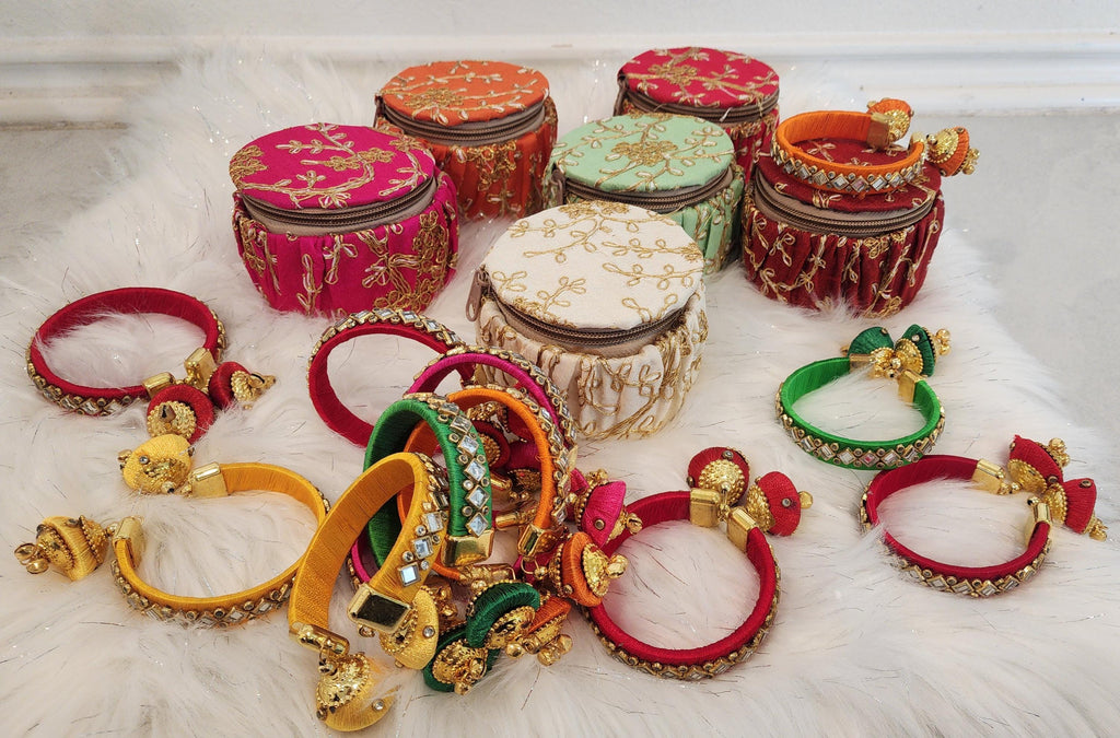 Embroidered Matki Bangle Box: Indian Jewelry Organizer, Wedding Favor.