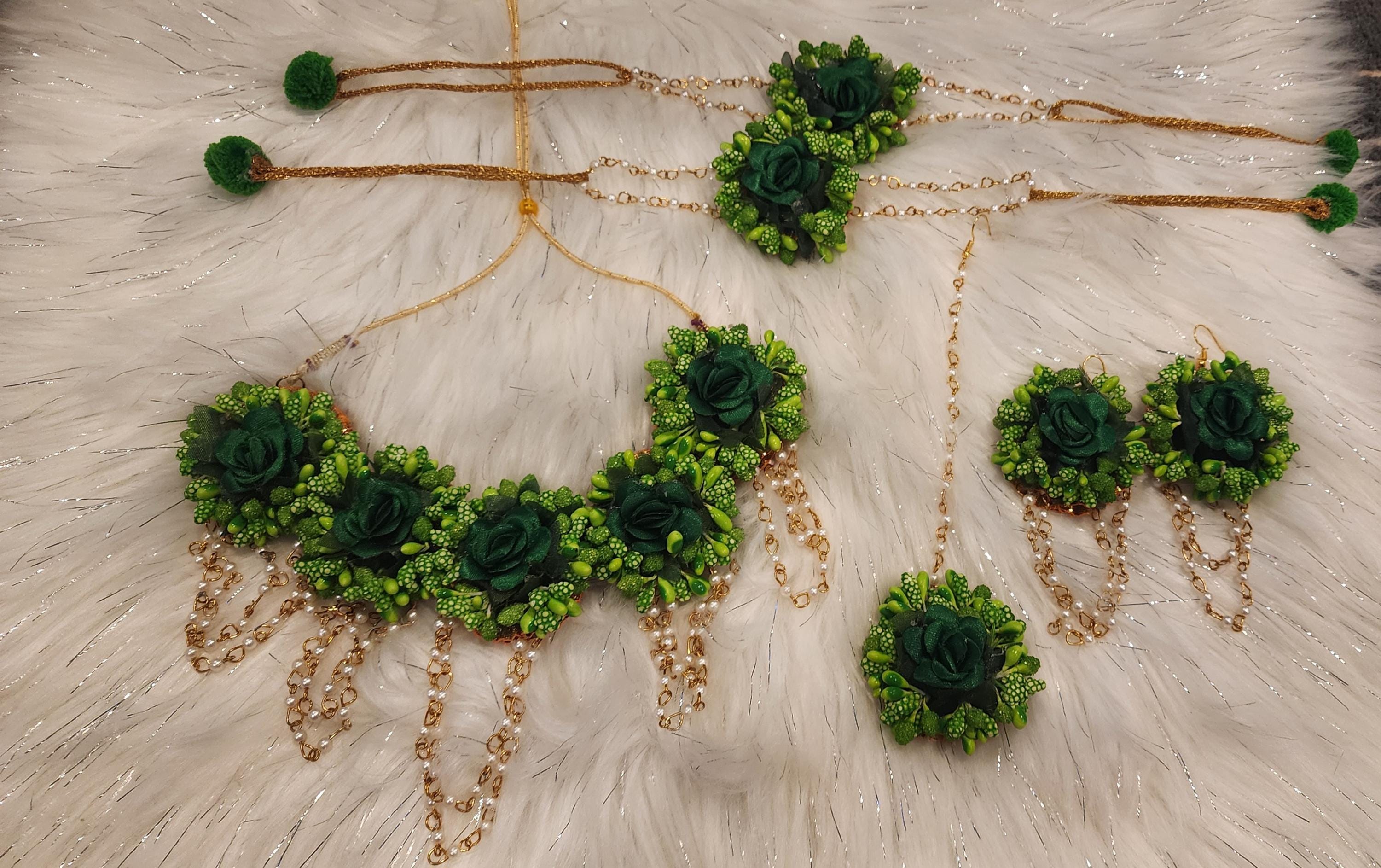 Floral Haldi Mehandi Jewelry Set: Indian Wedding Sangeet Accessories