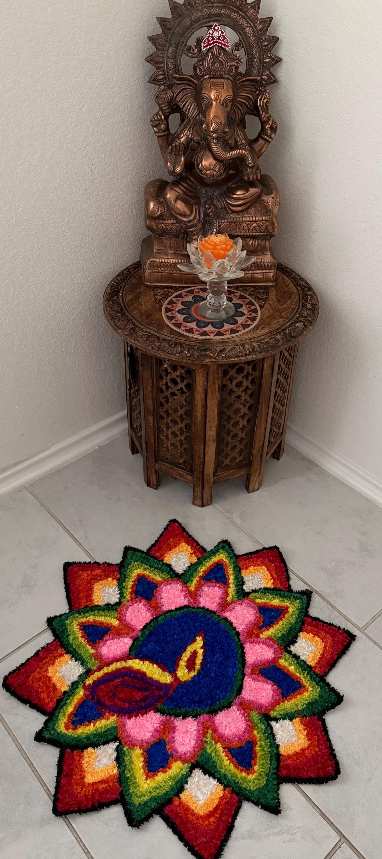 Indian Rangoli Mat-Wool Pooja Aasan, Diwali Wedding,Housewarming Decor.