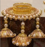 Golden Tea Light Holder: Diwali Pooja Wedding Favor Decor.