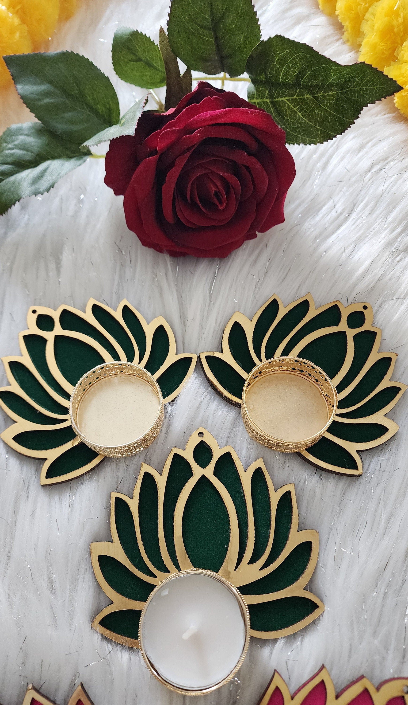 Wooden Handmade Lotus Tea Light Holders - Diwali Wedding Favors.