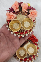 Floral Haldi Kumkum Plate: Mehndi Decor Pooja Thali