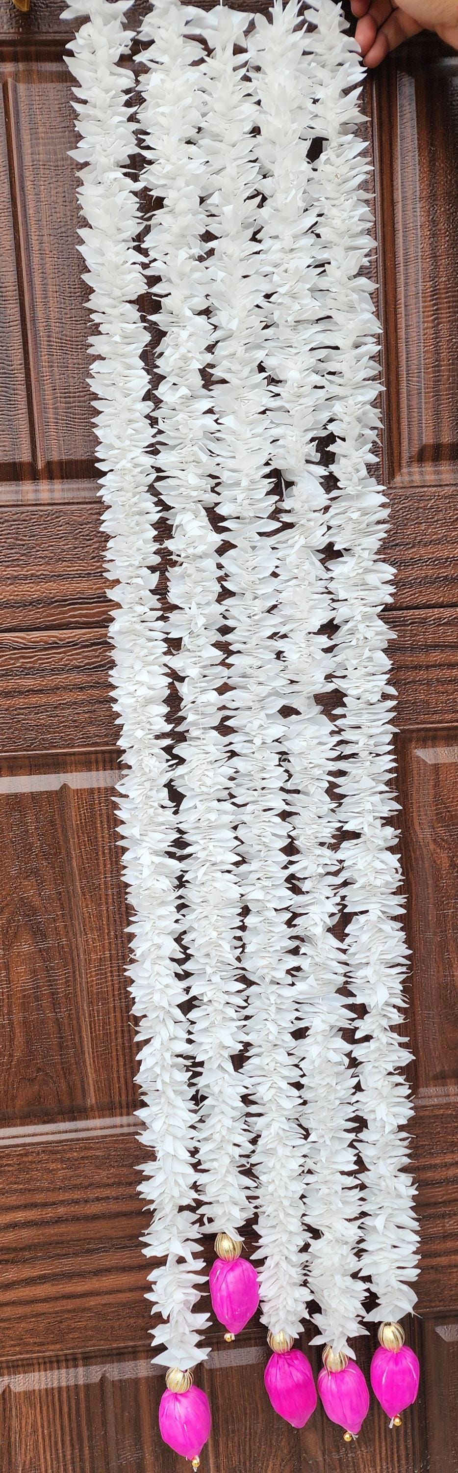 Lotus Handmade Bud Garland: Pink & White Indian Wedding Decor (40/45 inch.)