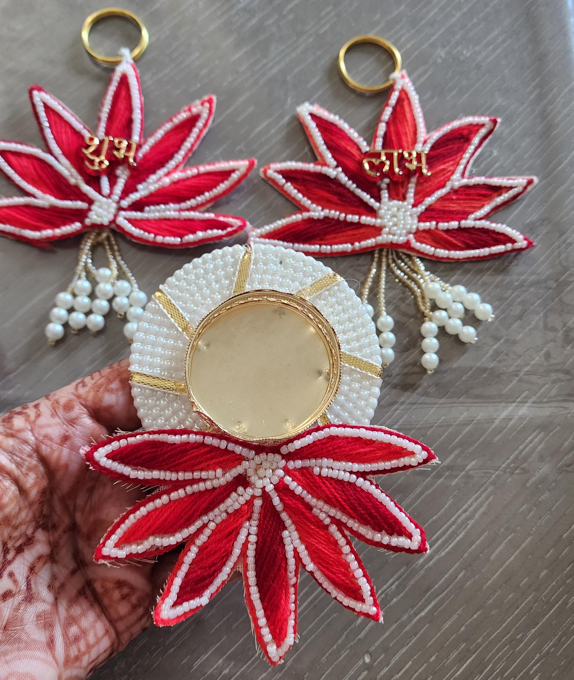 Shubh-Labh Mandir Hanging with T Light: Diwali Decoration, Indian Wedding Decor - 3 Pcs Set