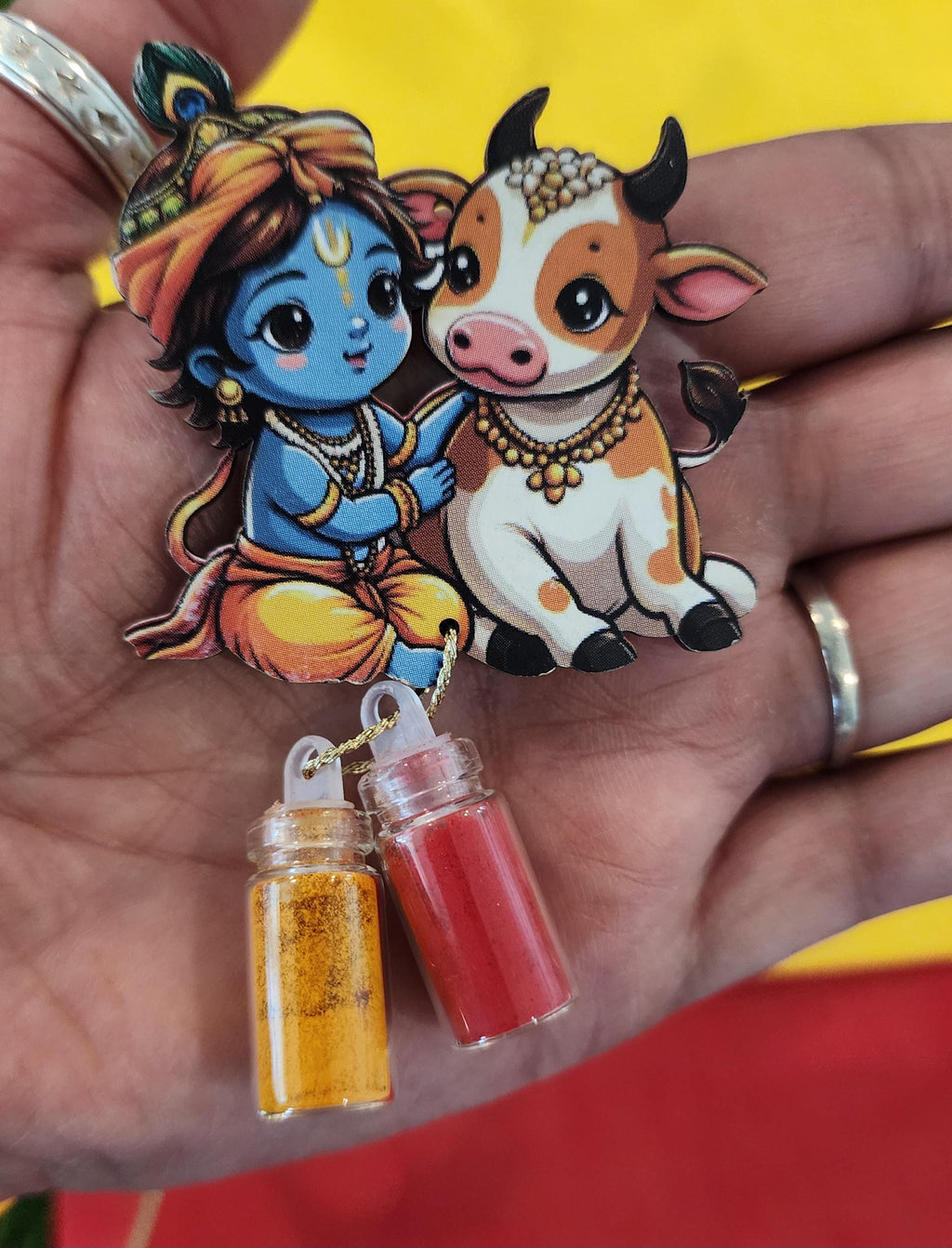 Handcrafted Little Krishna Cow Haldi Kumkum Holder - Wedding Favor.