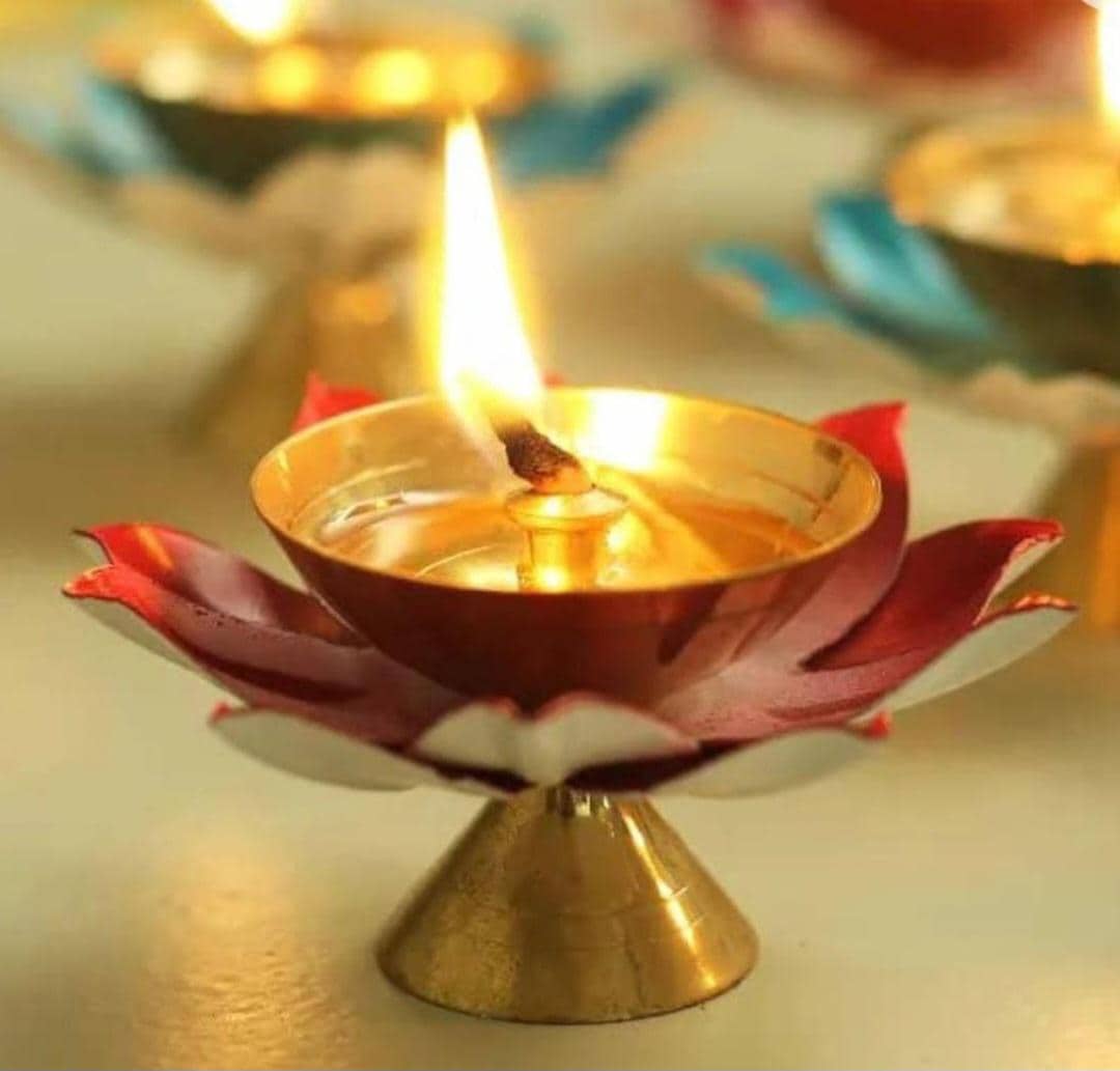 Lotus Design Akhand Diya: Multicolor Diwali Puja Decoration.