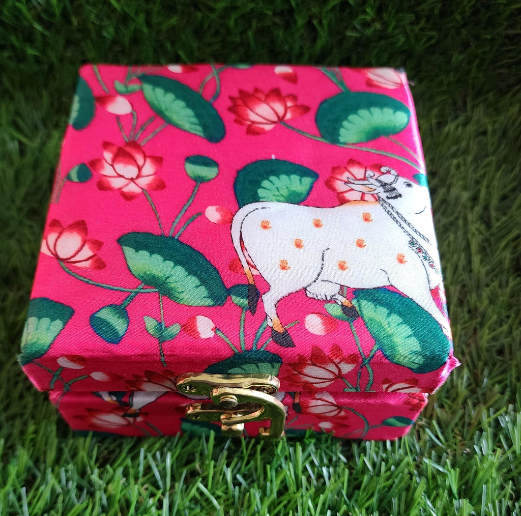 Pichwai Print Tea Light Holder Gift Box: Diwali Wedding Favor