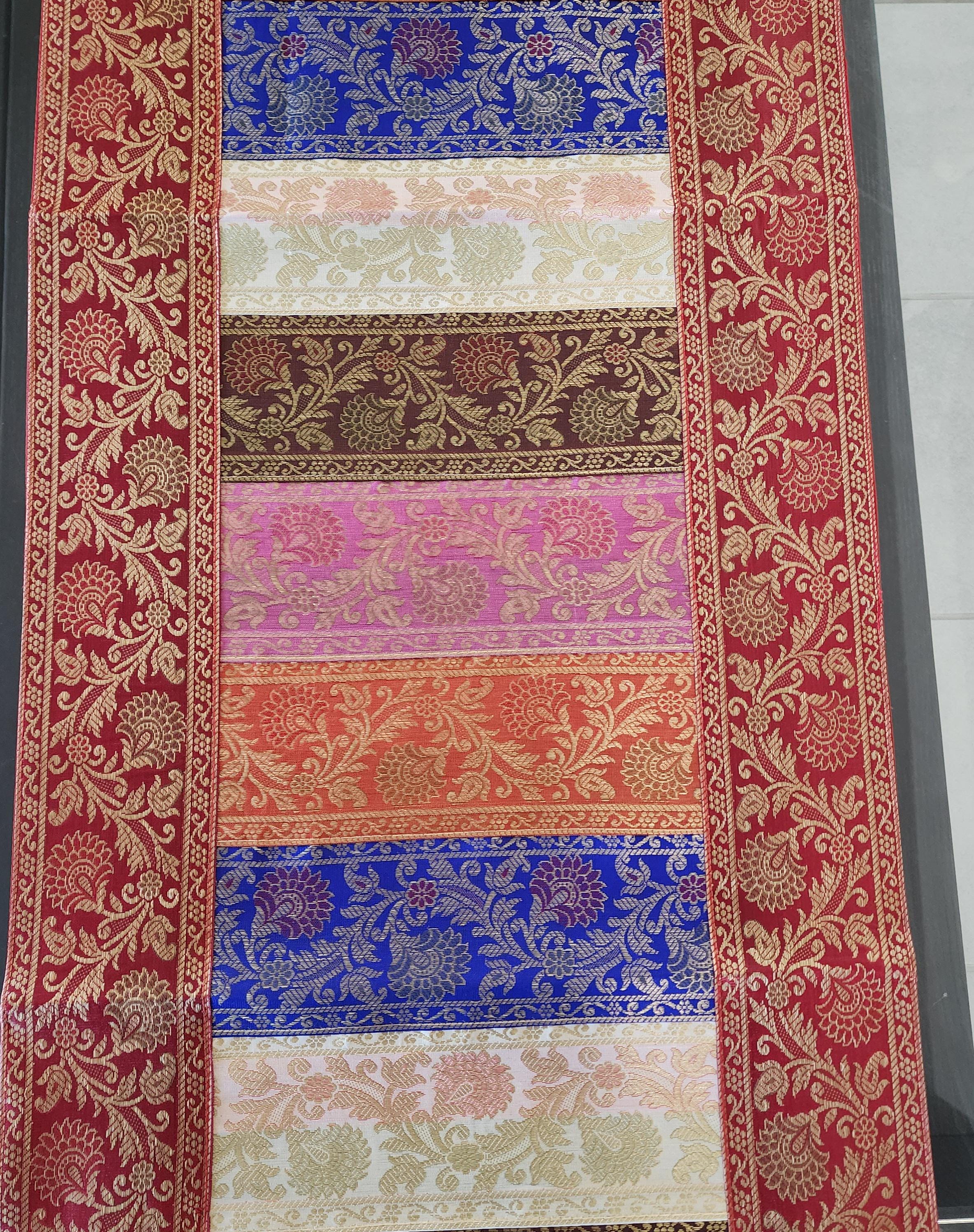 Peacock Print Silk Brocade Table Runner - Indian Decor (16x60 Inch)