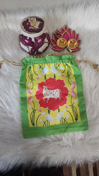 Pichwai Print Potli Bag Set: Pooja Decor, Wedding Favor - 4 Piece