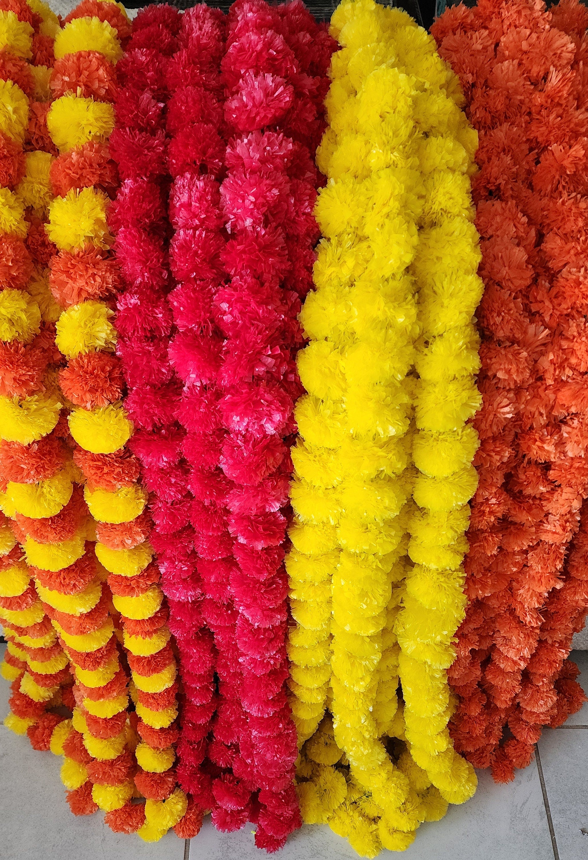 Artificial Marigold Garlands: Colorful Flower Mala, 4.5Foot Hangings
