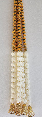 Mogra Bell Garland: White & Gold Fluffy String, Haldi Mehndi Decor (Pack of 5)