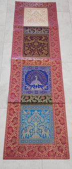 Elephant with peacock Print Silk Brocade Table Runner: Indian Decor (16X60 Inch)