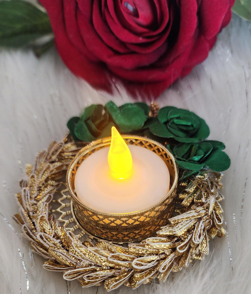 Floral Tea Light Holder: Indian Diwali Pooja Decoration, Wedding Favor