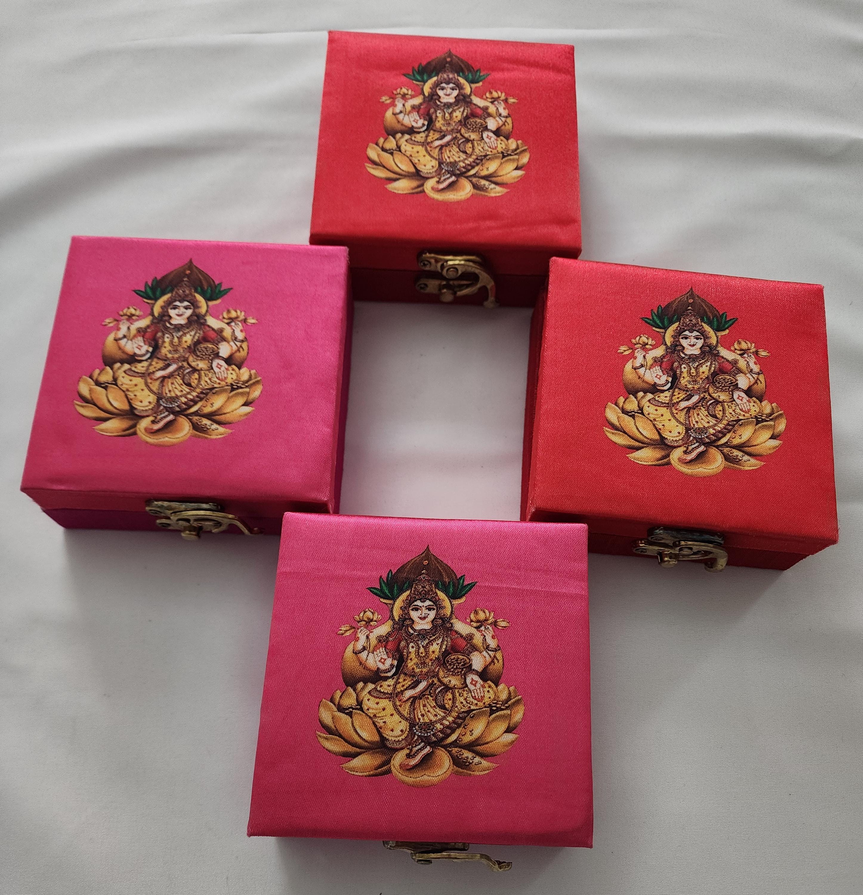 Laxmi Diwali Favor Handmade Box: Indian Wedding Return Gift, Brocade Silk.