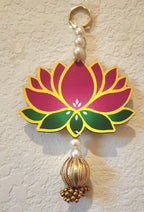 Lotus Hanging Pair: Pink Handmade Mandir Diwali Decoration - 5 inch.