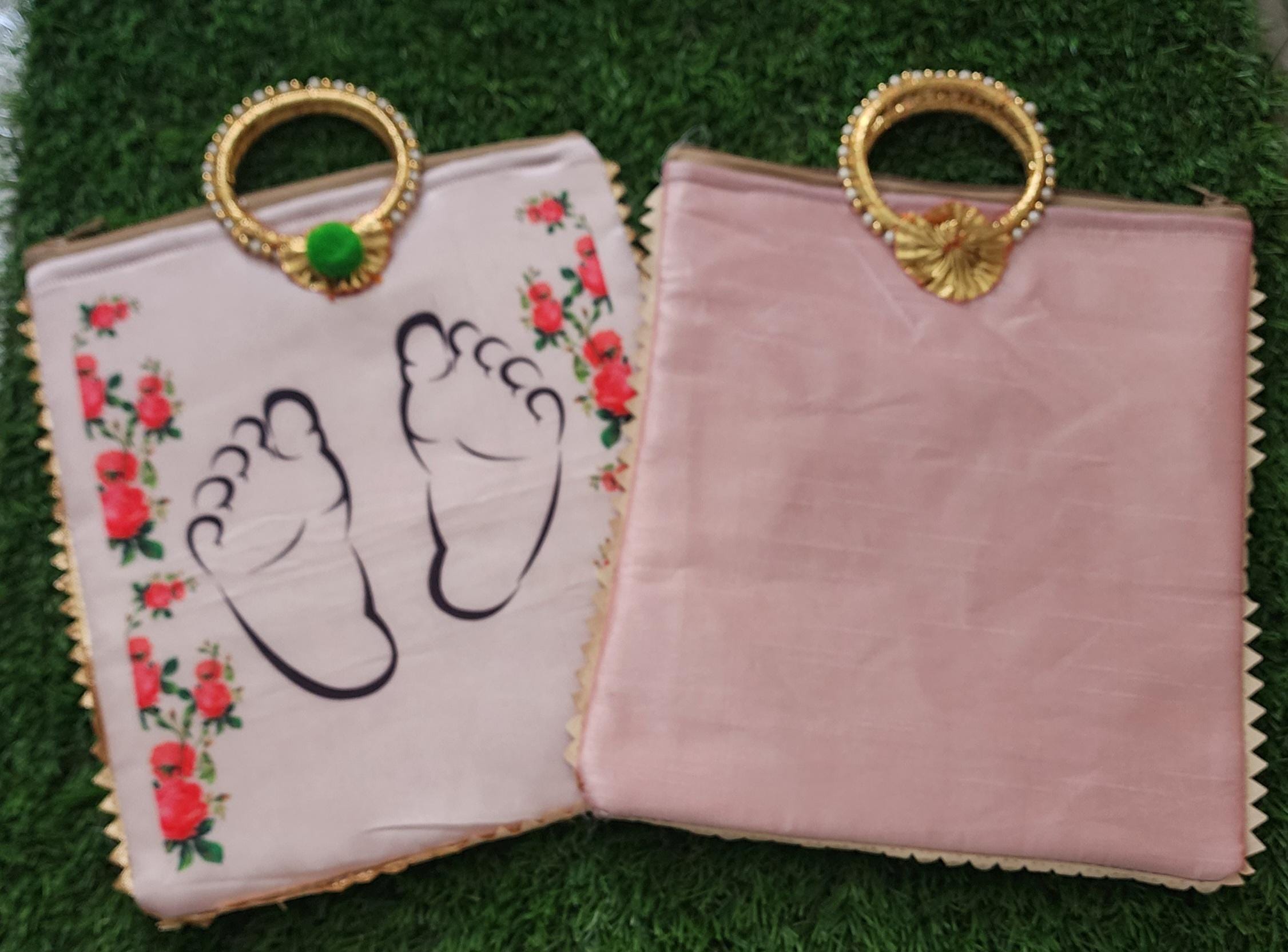 Baby Shower Favor Bag: Silk Handbag with Gold Handle & Zipper